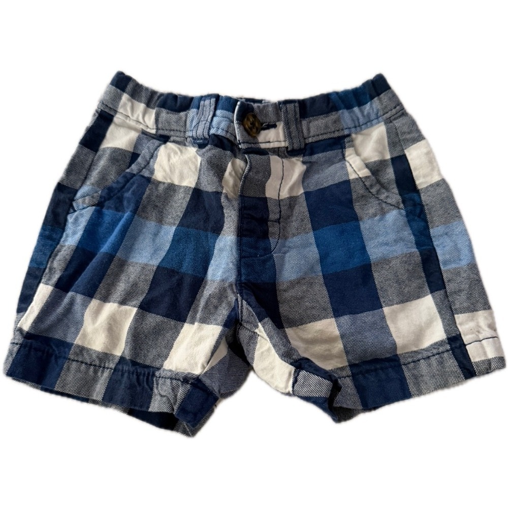 Carter's Baby Boys Blue Buffalo Plaid Shorts Size 12 Months 100% Cotton Pull-On